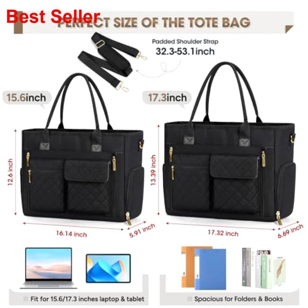 Insulated Lunch Tote Bag with 15.6" Laptop Compartment, Water-Resistant Work Bag - Picture 6 of 7